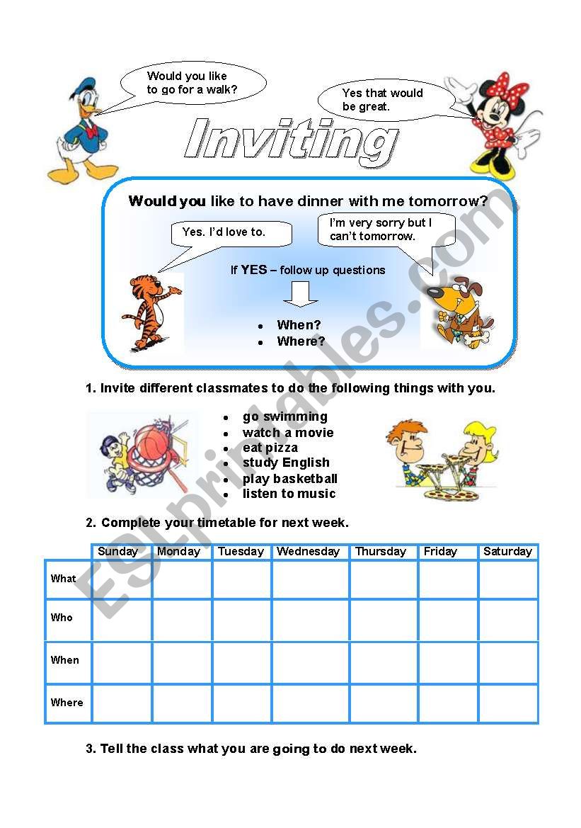 Inviting worksheet