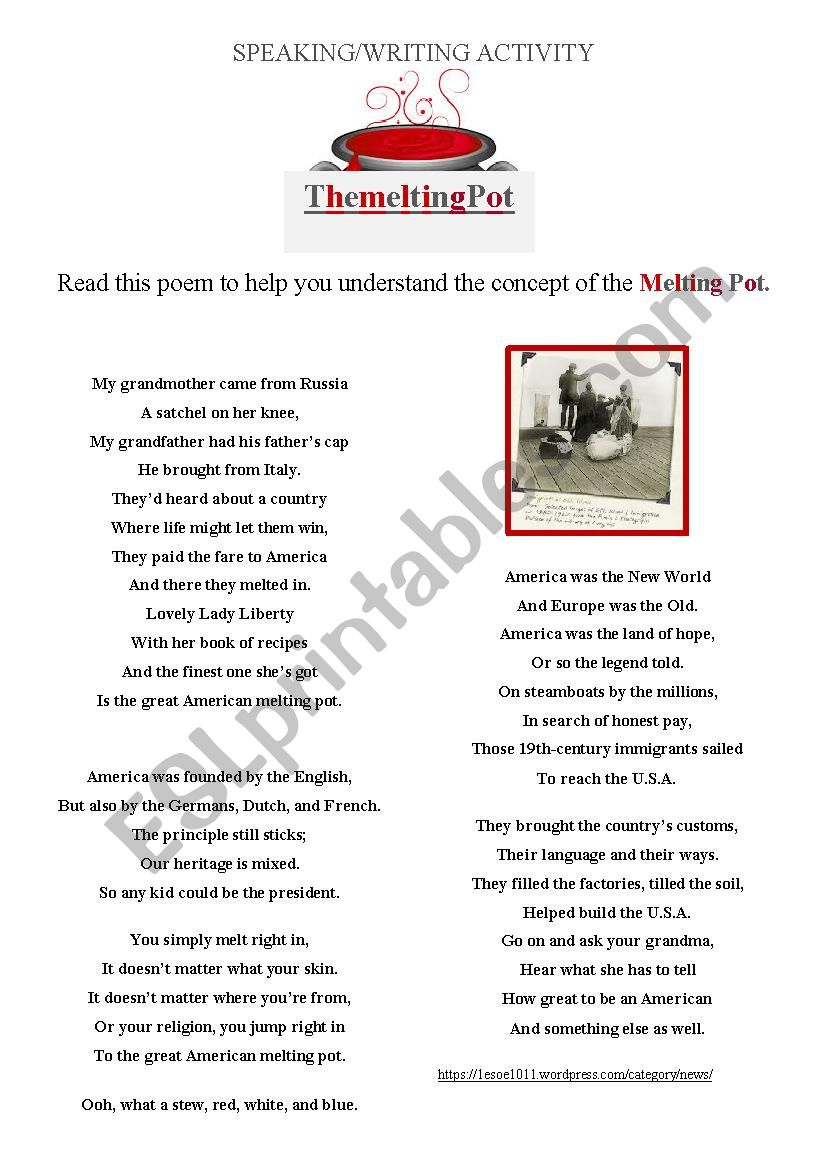 poem - The Melting Pot worksheet