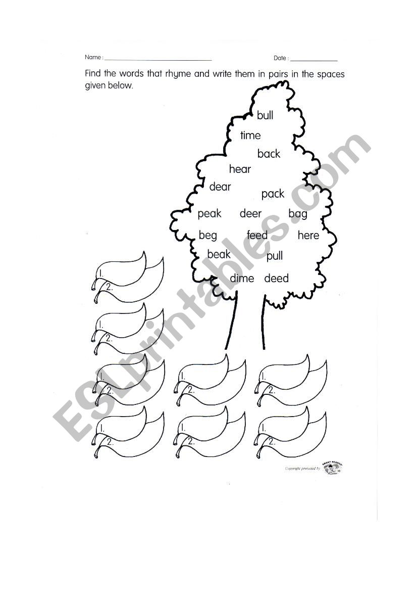 find the rhyiming word worksheet