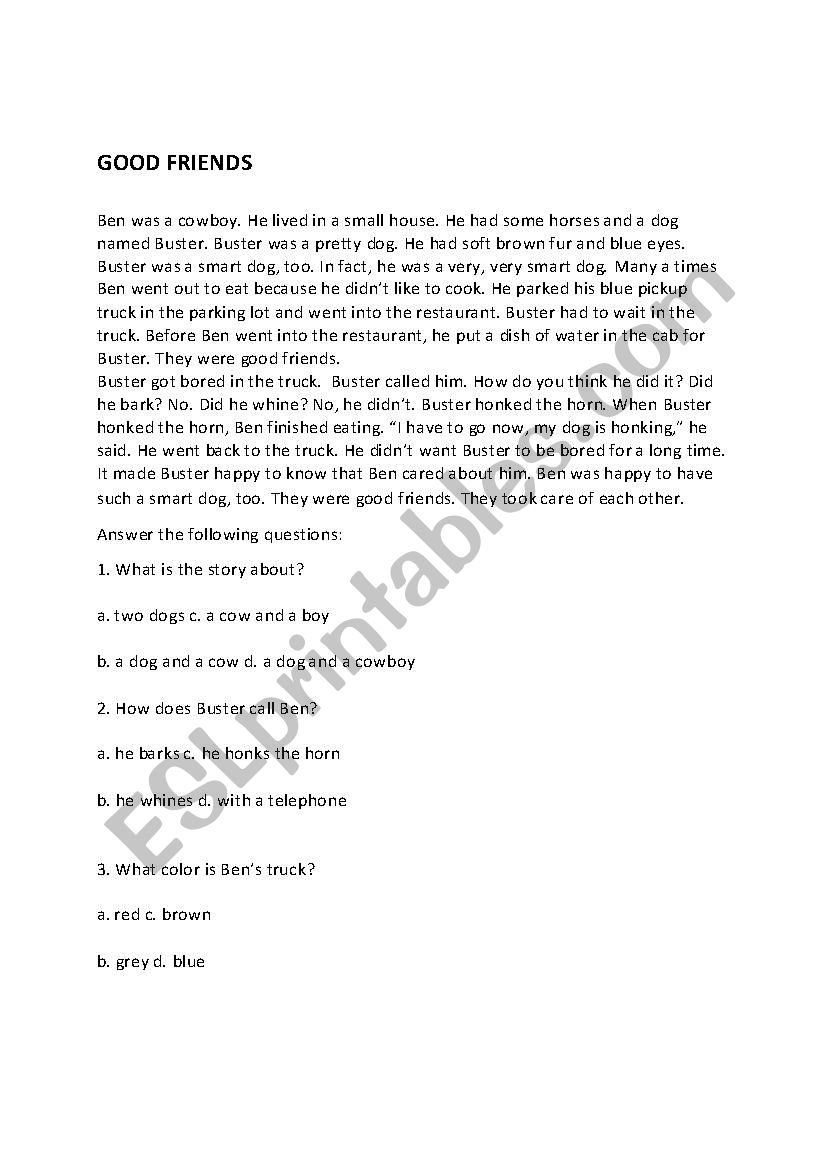 Comprehension worksheet