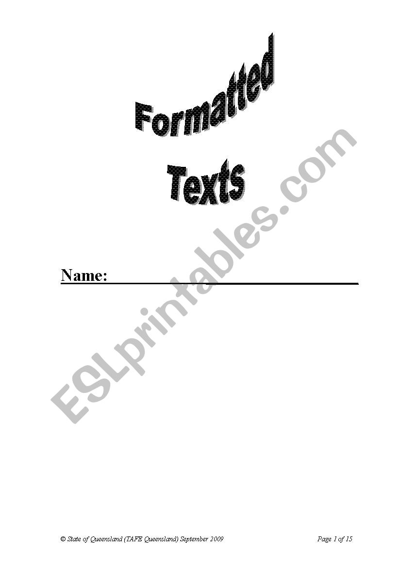 Formatted Texts - Work Booklet