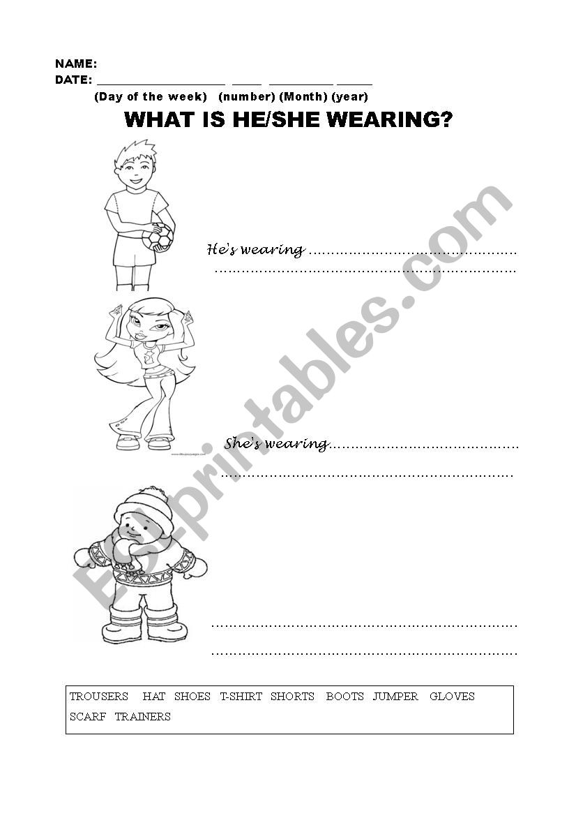 What is he/she wearing worksheet