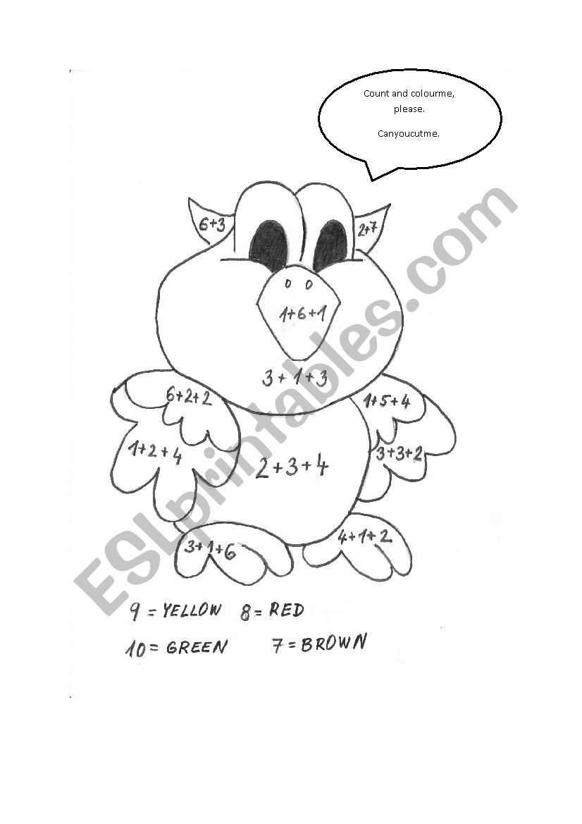 Count and colour the owl worksheet
