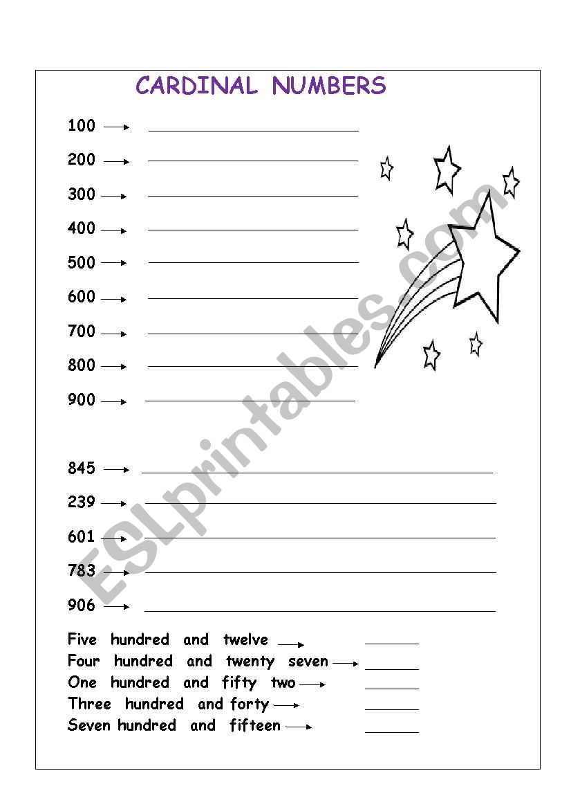 Cardinal  Numbers worksheet