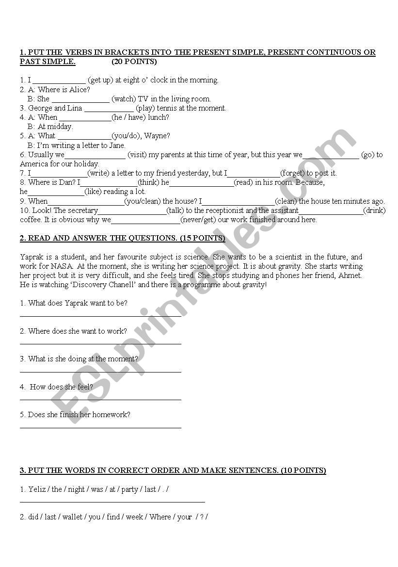 QUZ FOR PREPARATION CLASSES worksheet