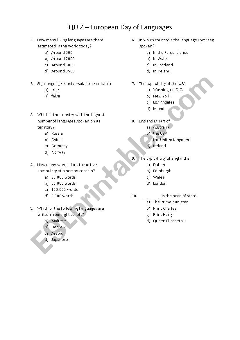 European Day of Languages Quiz