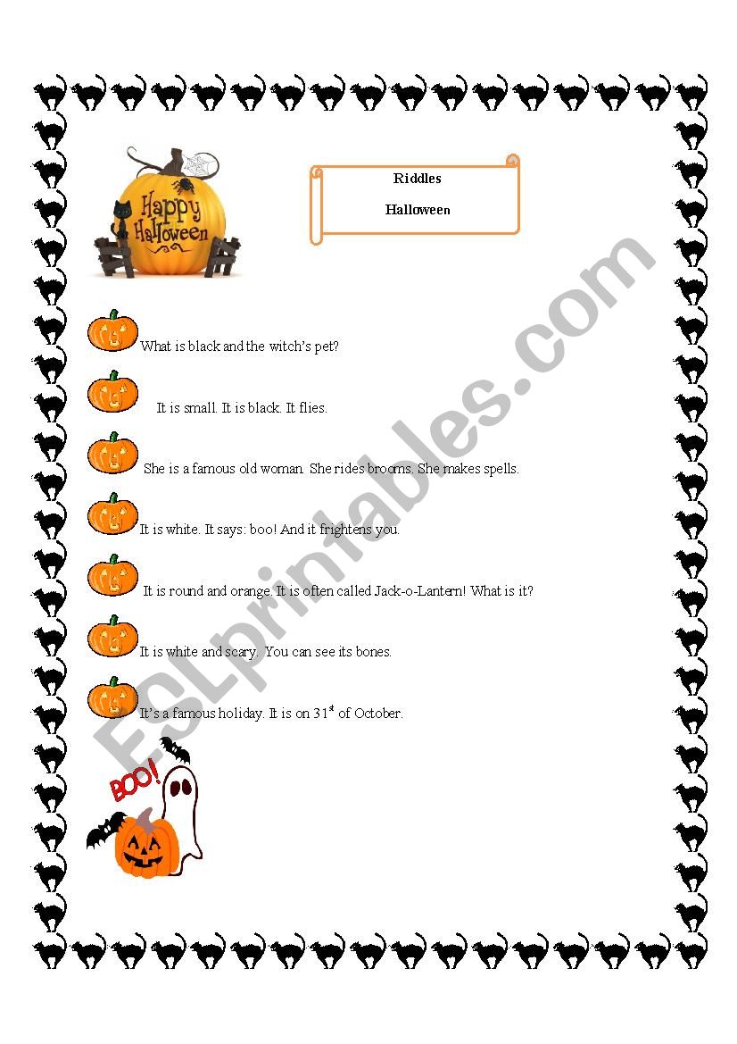 Halloween Riddles-part 1 worksheet