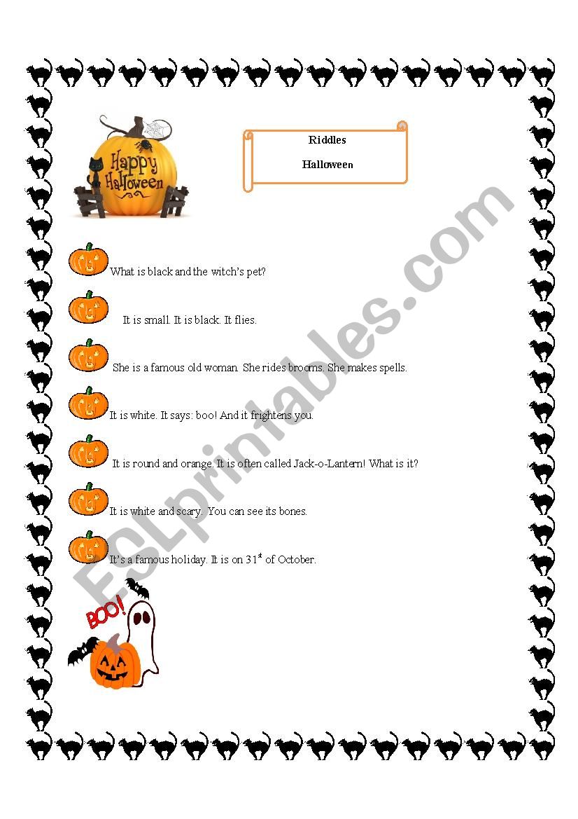 Halloween Riddles-part 1 worksheet
