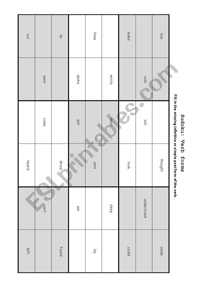 Sudoku Simple Past worksheet