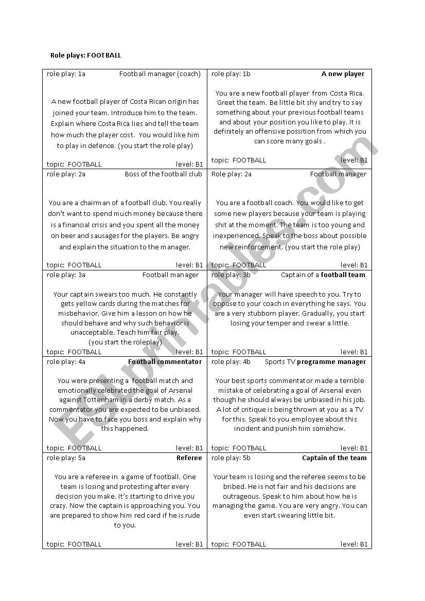 Football role-plays  worksheet