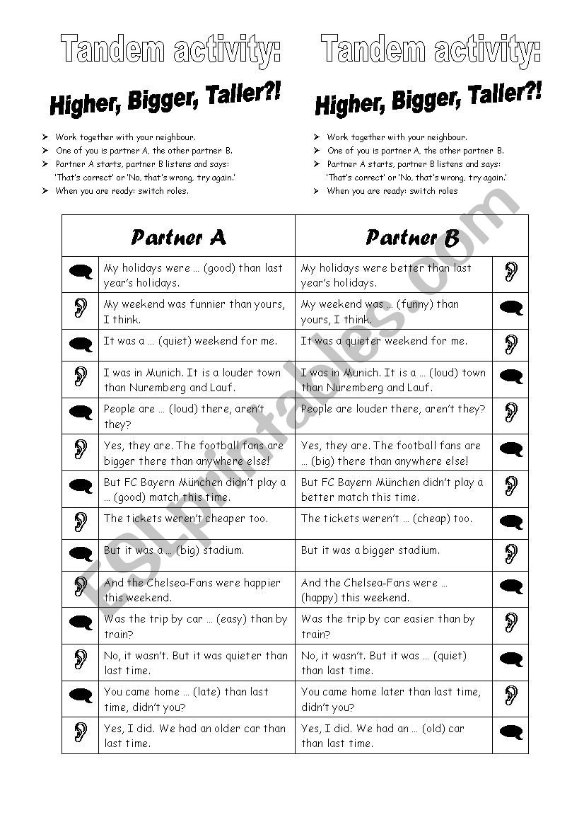 Partner work: Comparatives worksheet