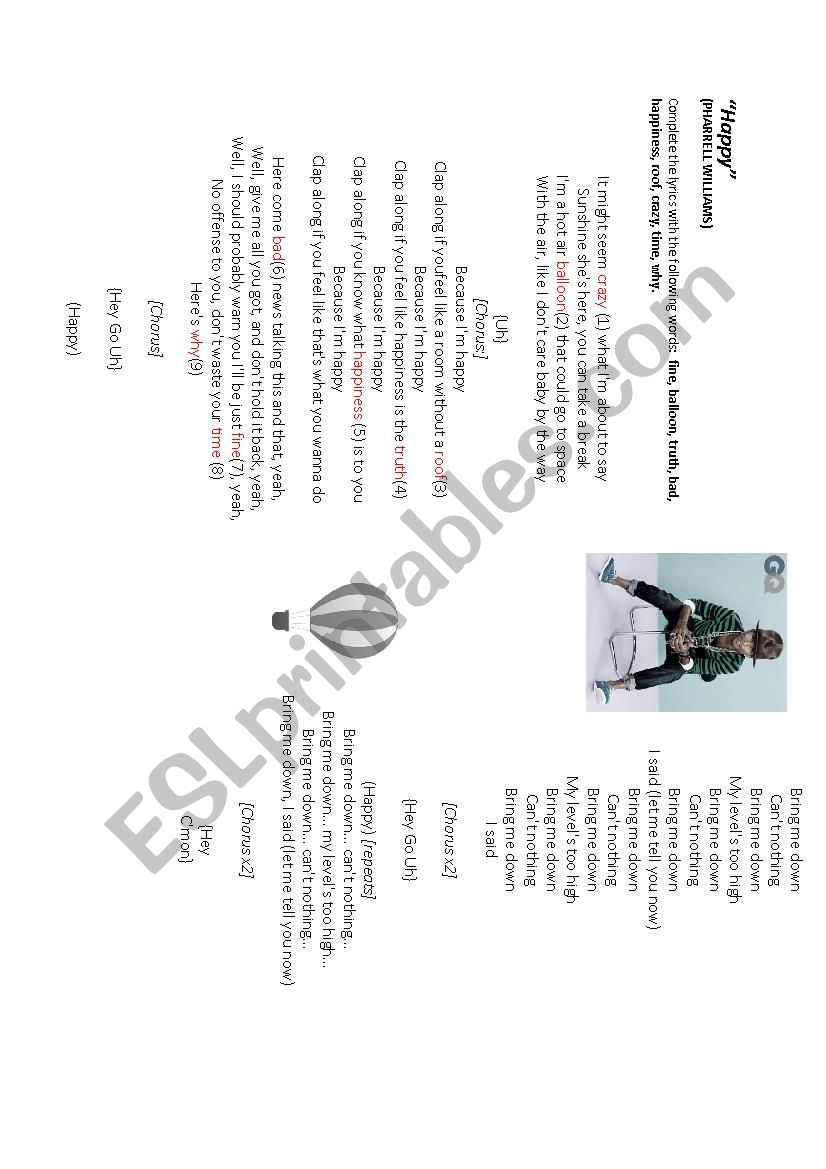 “Happy” (PHARRELL WILLIAMS)  worksheet