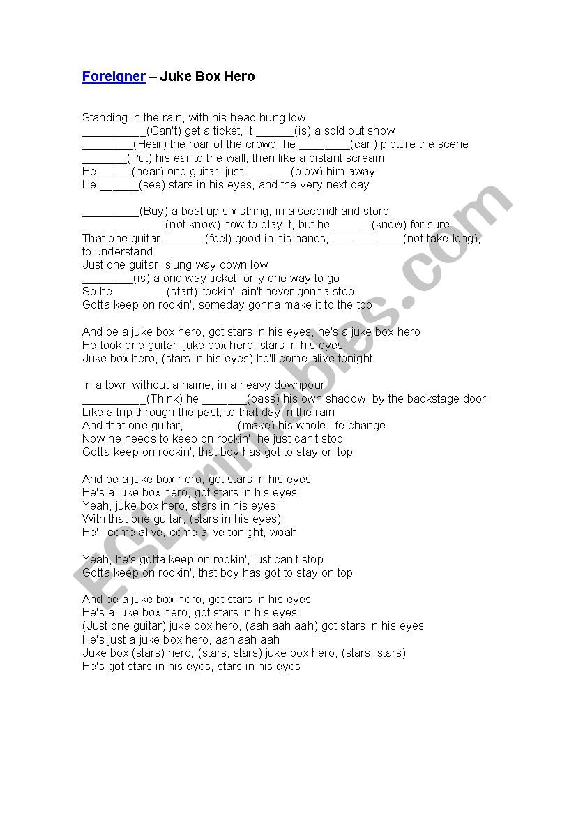 Juke box hero worksheet