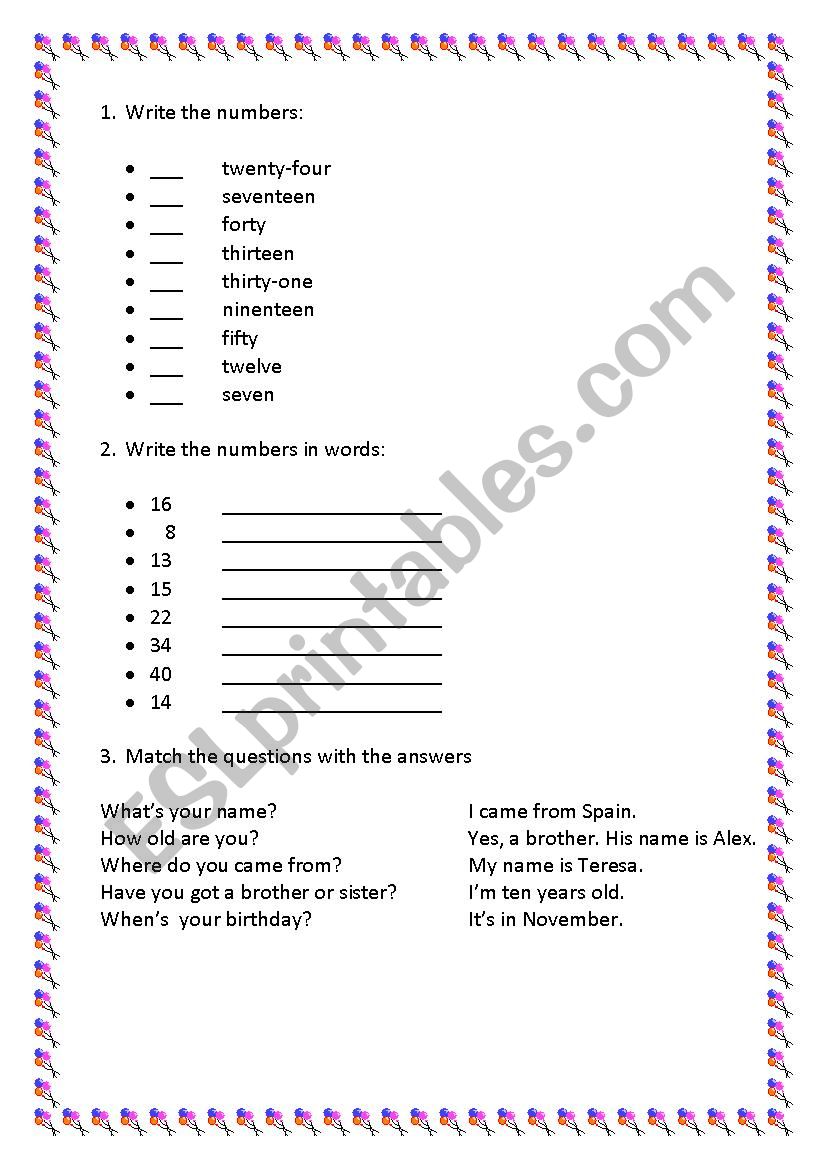 Numbers up to 50 worksheet