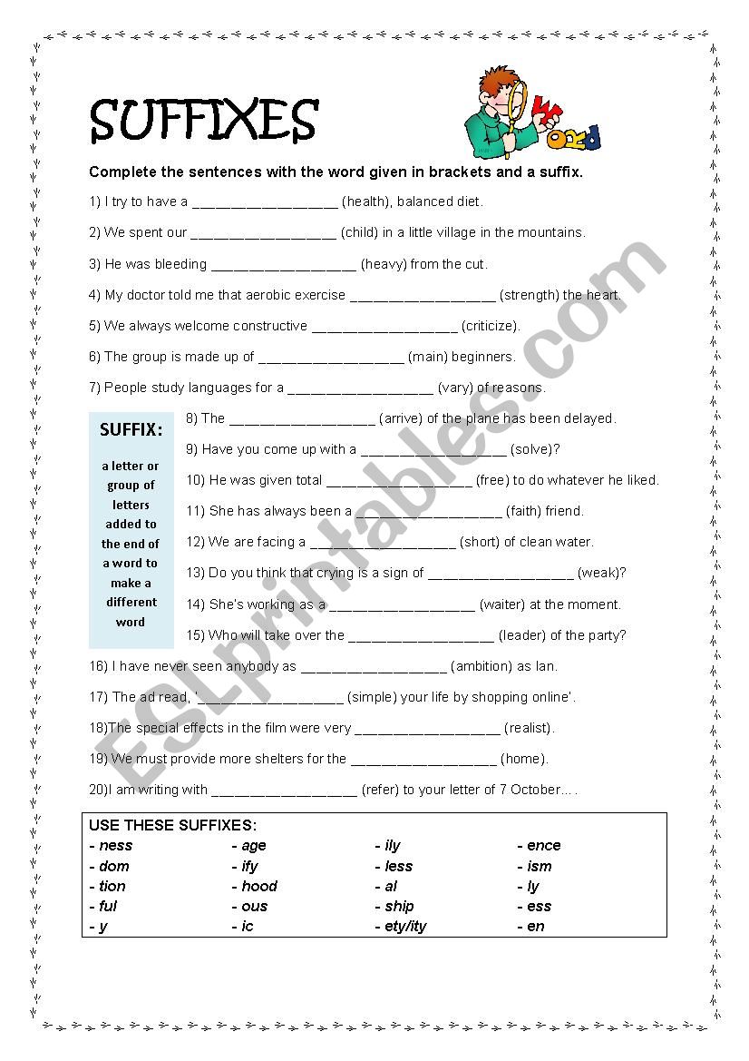 SUFFIXES worksheet