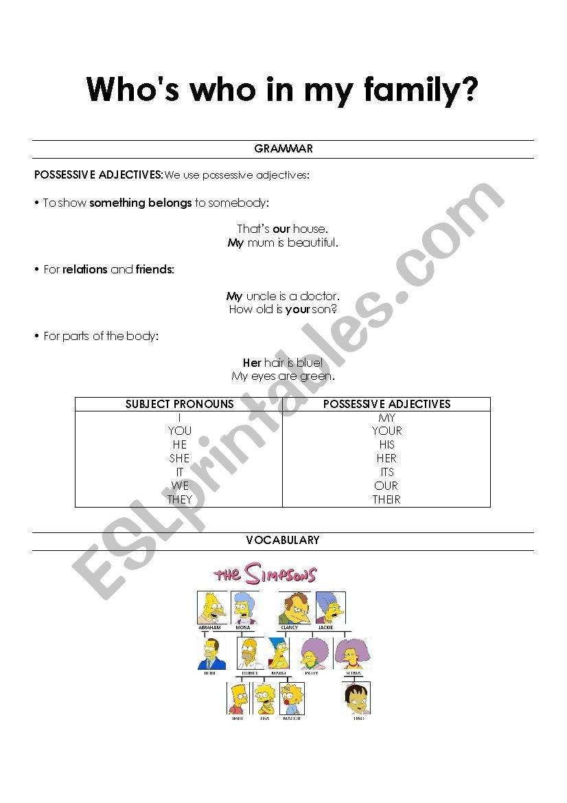 My family (The Simpsons) worksheet