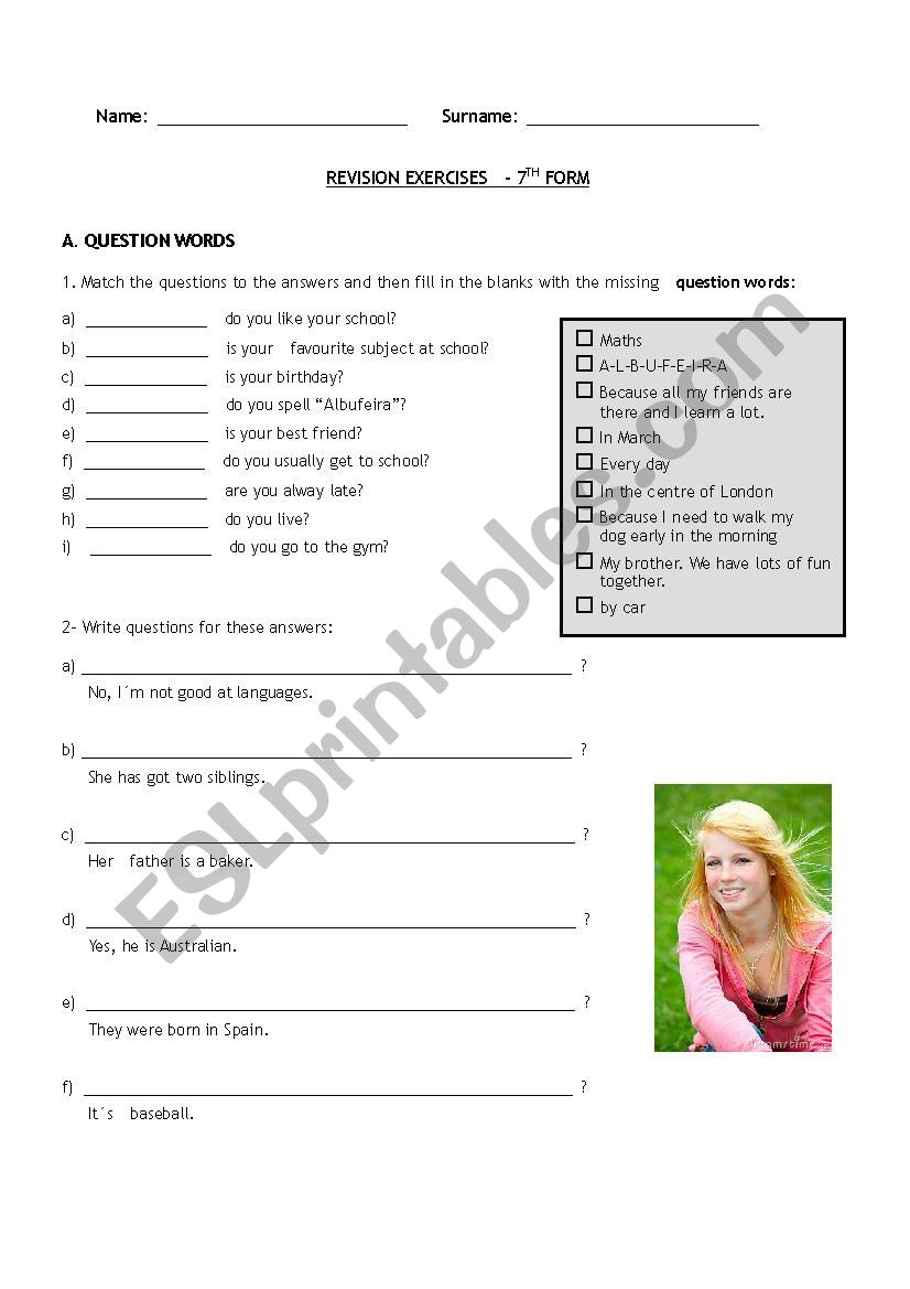 revisions worksheet