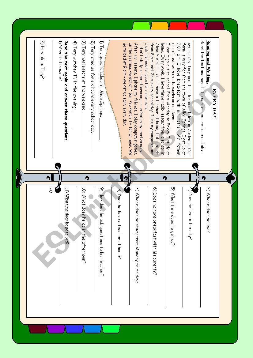 Everyday worksheet