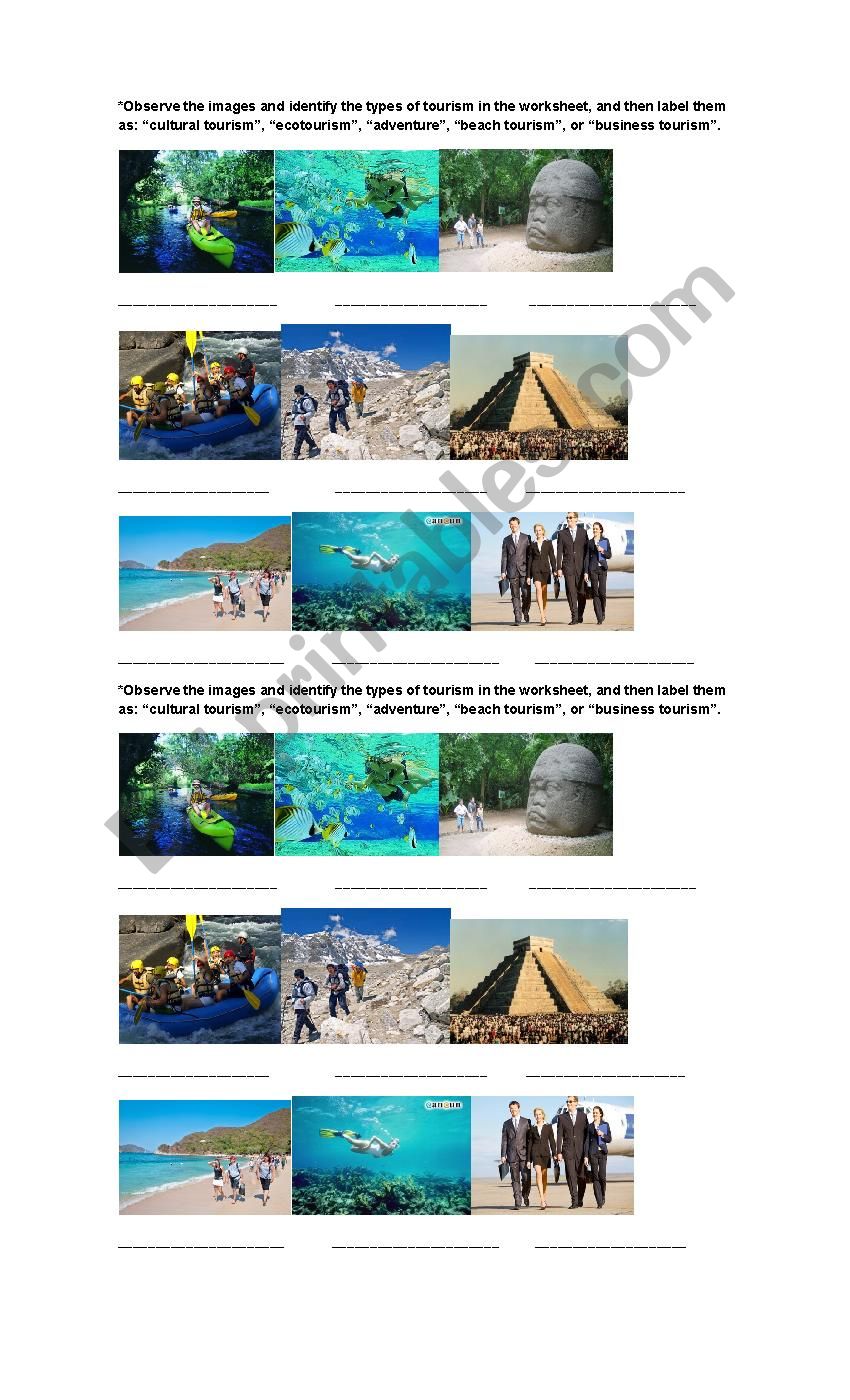 types of tourism  worksheet