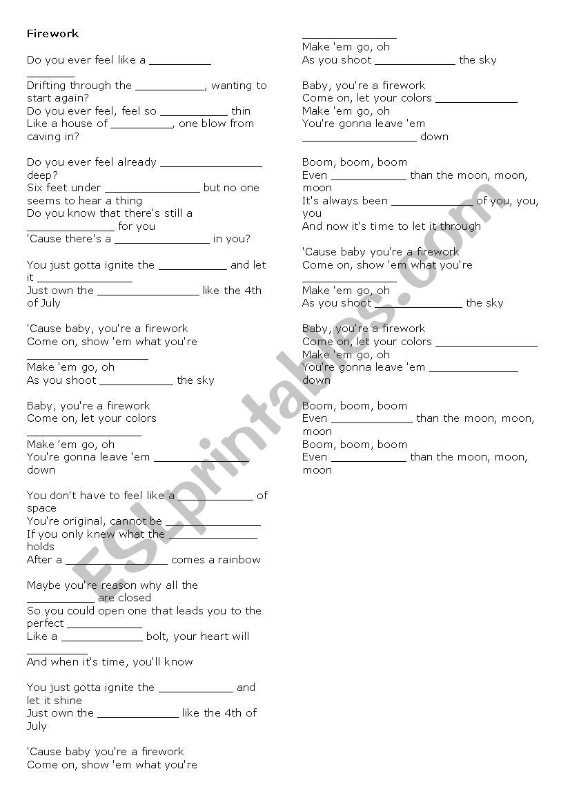 Firework worksheet