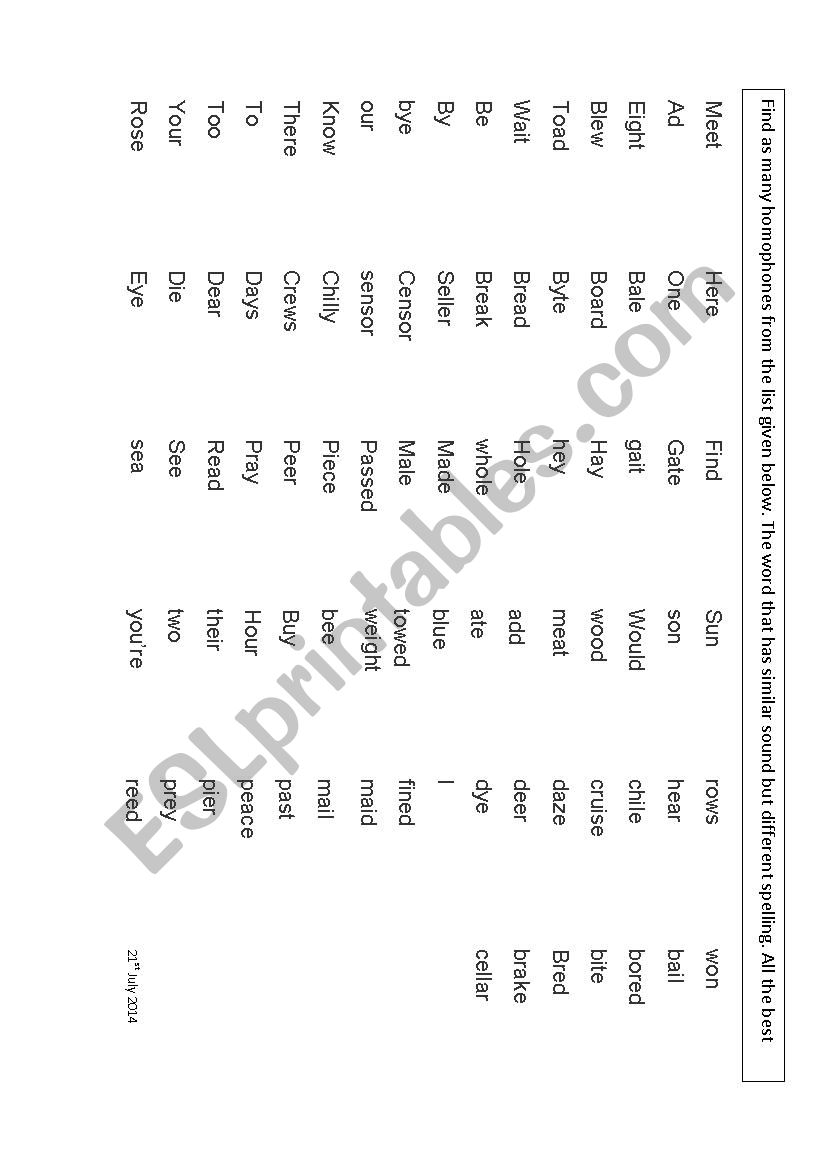 homophones worksheet