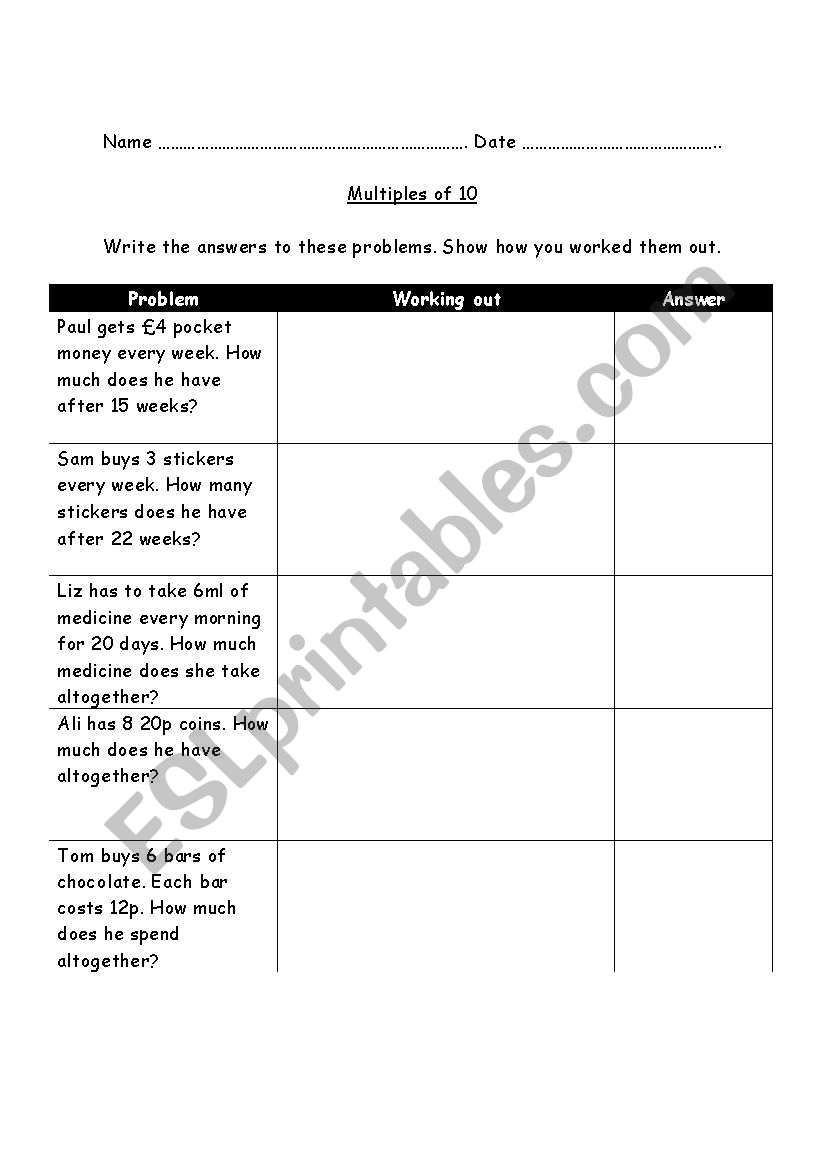 multiples of 10 problem solving