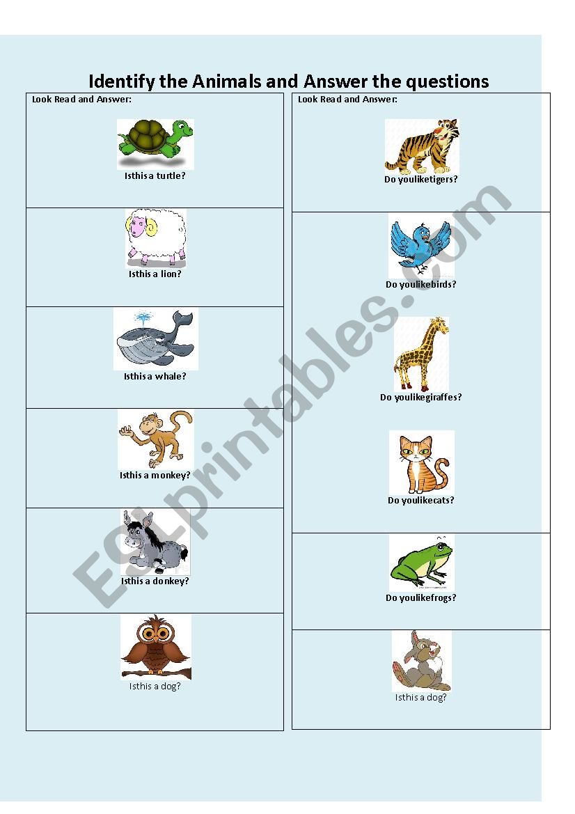 Do you like ...? (Animals) worksheet
