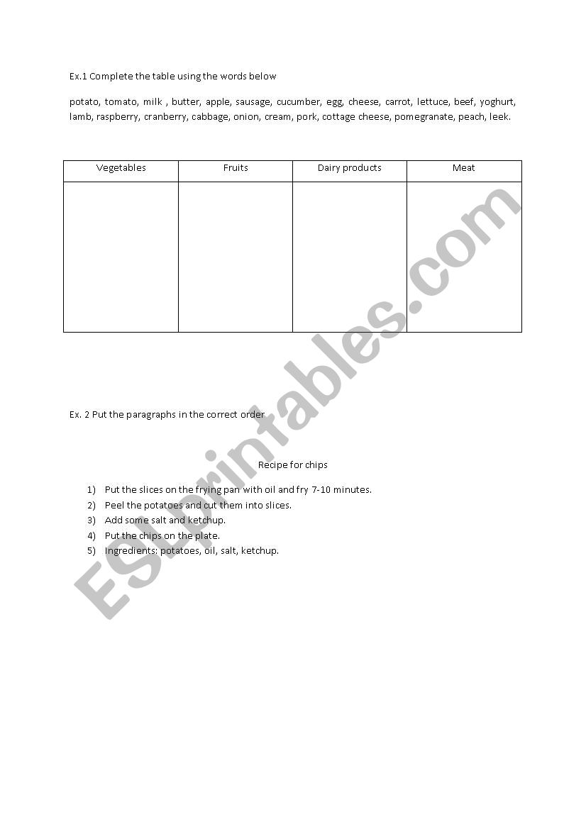 Food - exercises worksheet