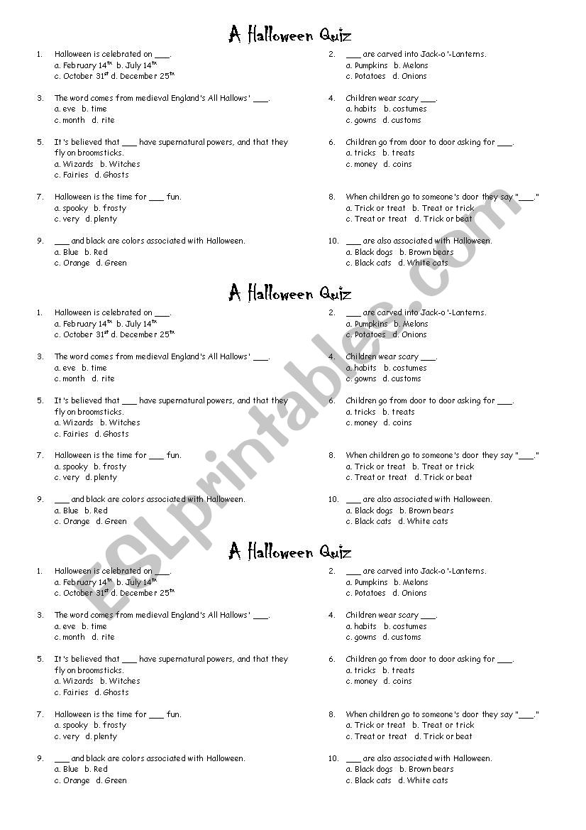 A Halloween quiz worksheet