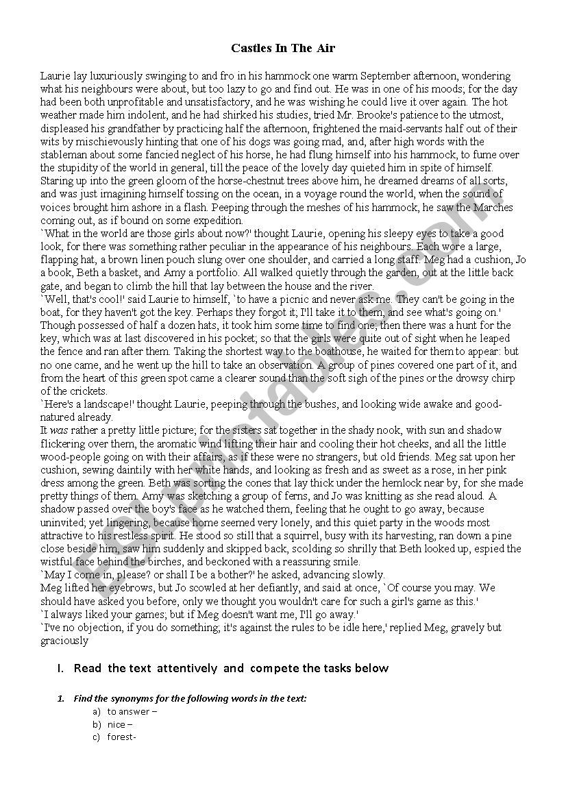 CASTLE IN THE AIR  worksheet