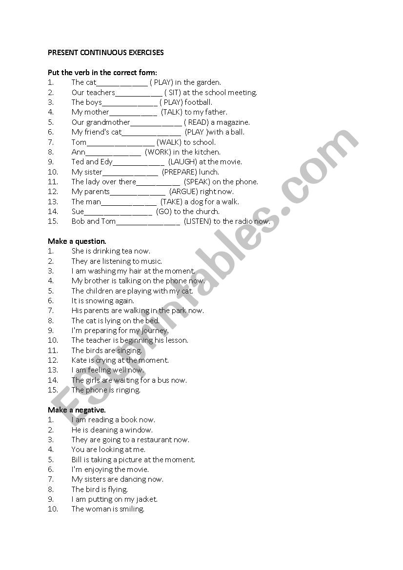 Present Continuous  worksheet