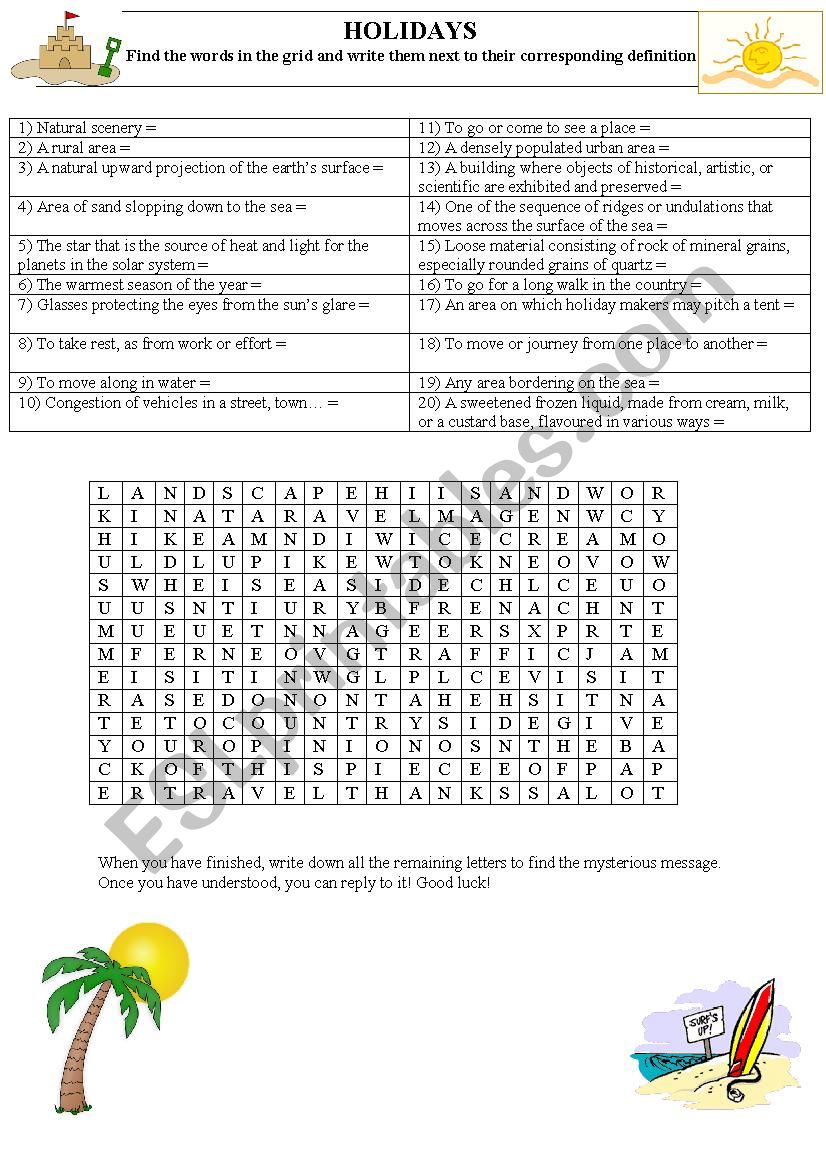 Summer holidays worksheet