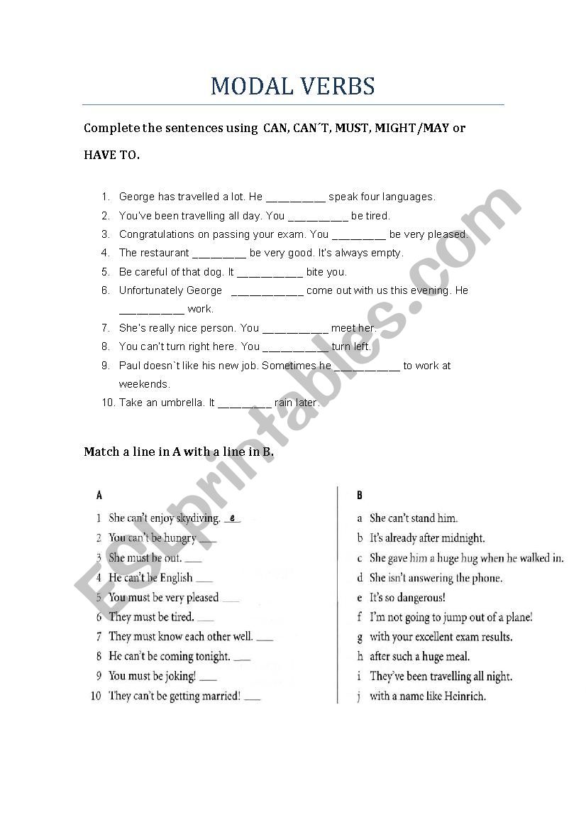 Modal Verbs Exercise worksheet