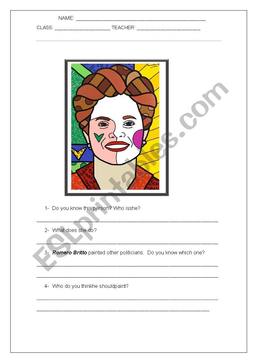 Dilma by Romero Brito worksheet