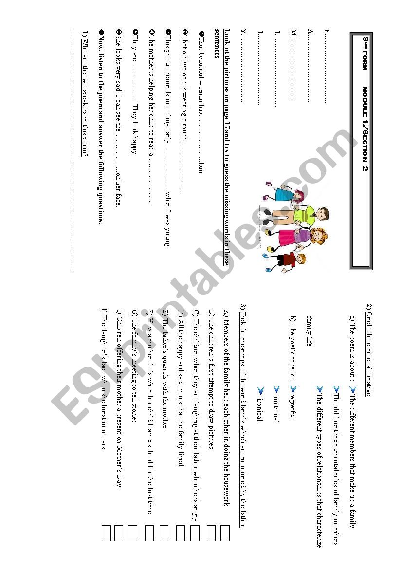 3rd form module 1 Section  2  : Family           