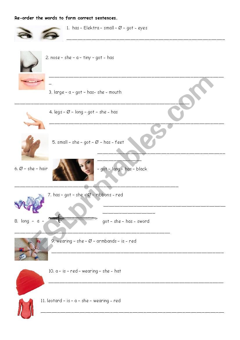 Reorder the words worksheet