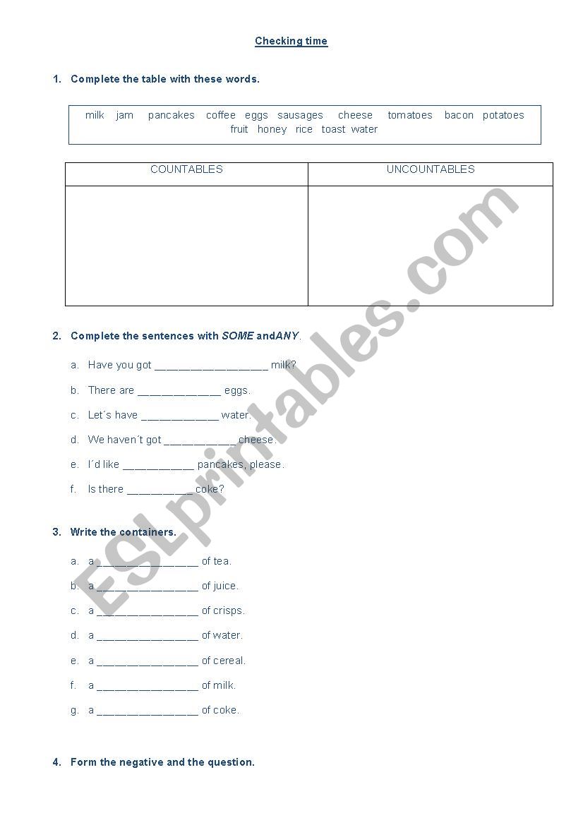 Contable & Uncountable nouns worksheet
