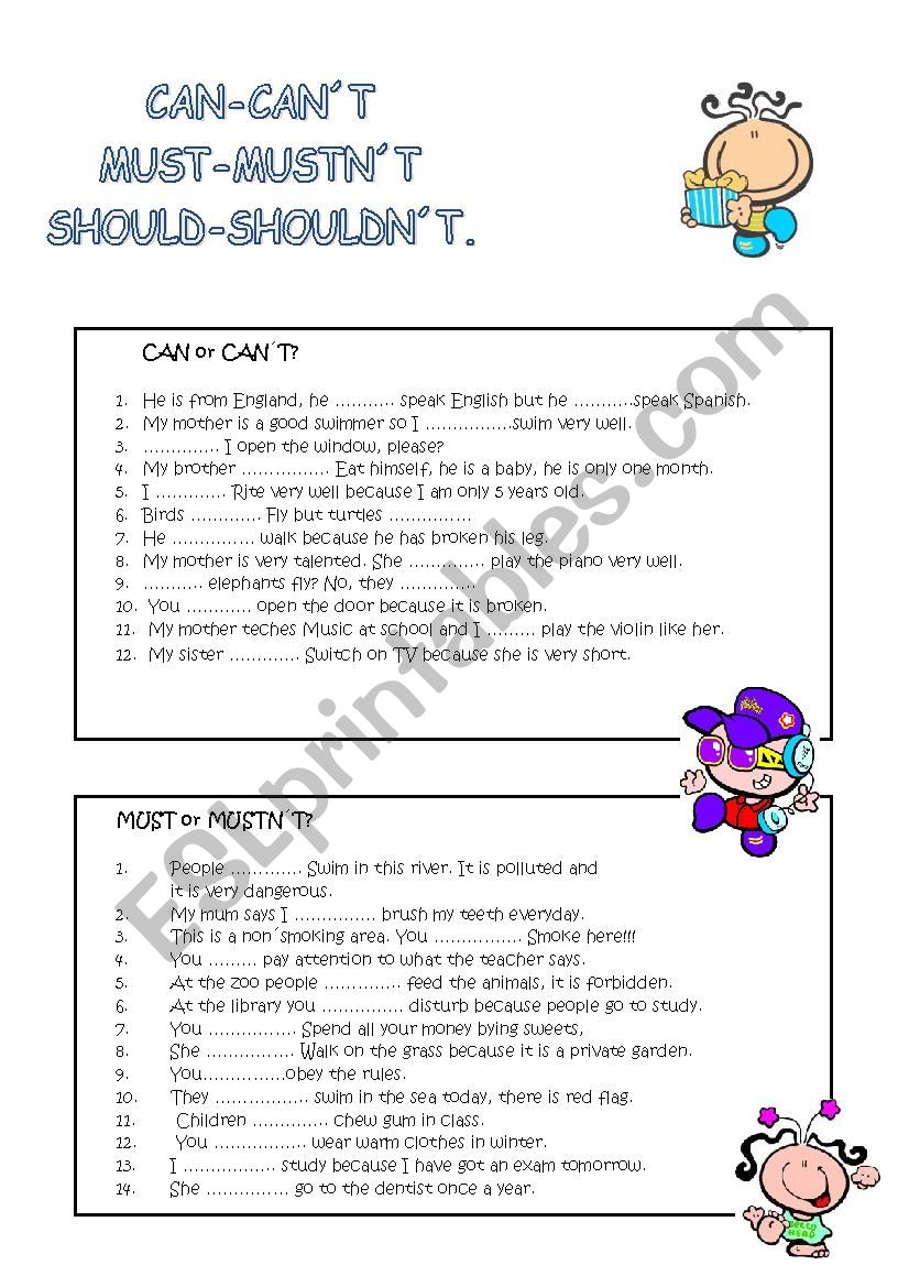 MODALS: should/shouldnÂ´t/must/mustnÂ´t/canÂ´t/canÂ´t