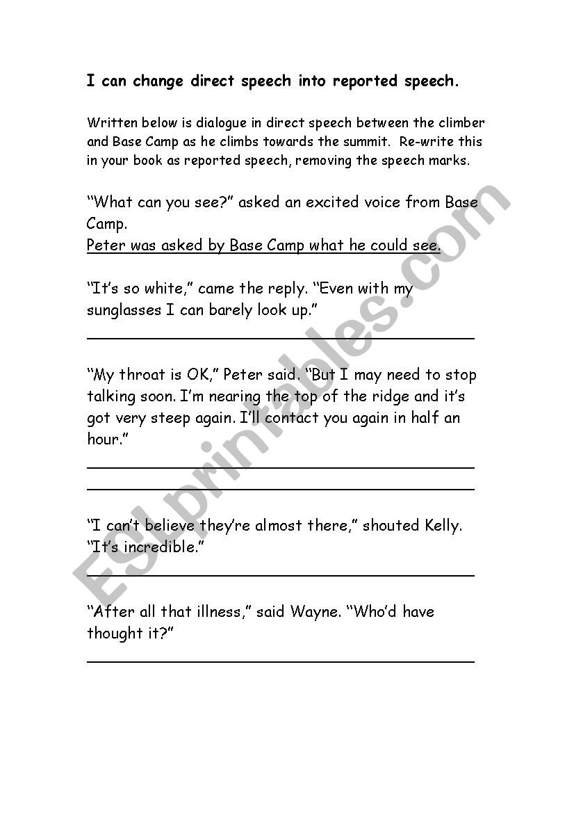 reported speech worksheet ks2