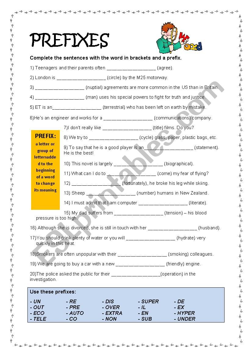 PREFIXES worksheet