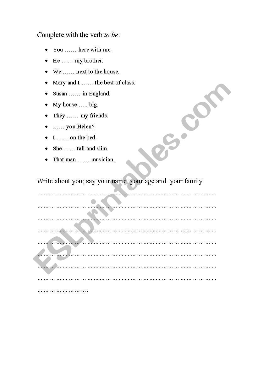 Verb to be worksheet