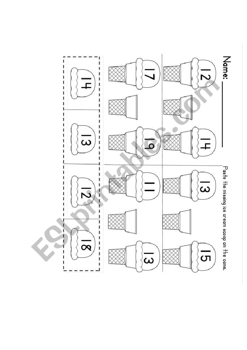 Ice Cream Missing Numbers worksheet