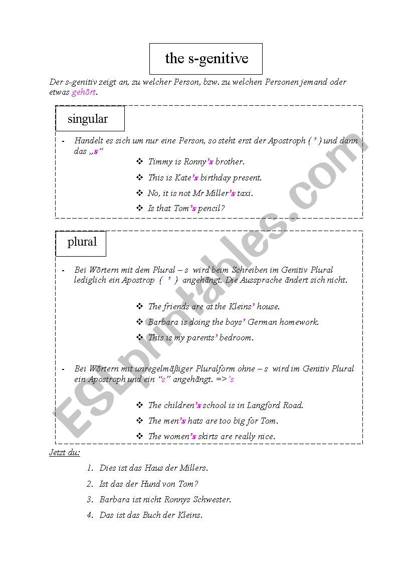 Genitive s exercise worksheet