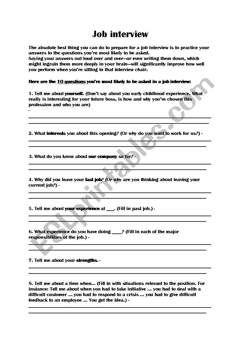 Job interview worksheet