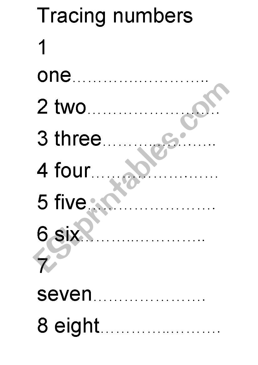 Tracing numbers worksheet