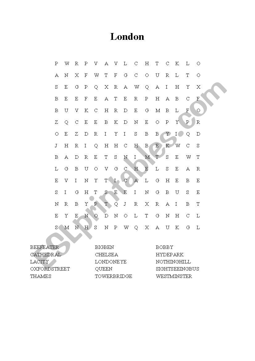 London wordsearch and crosswords