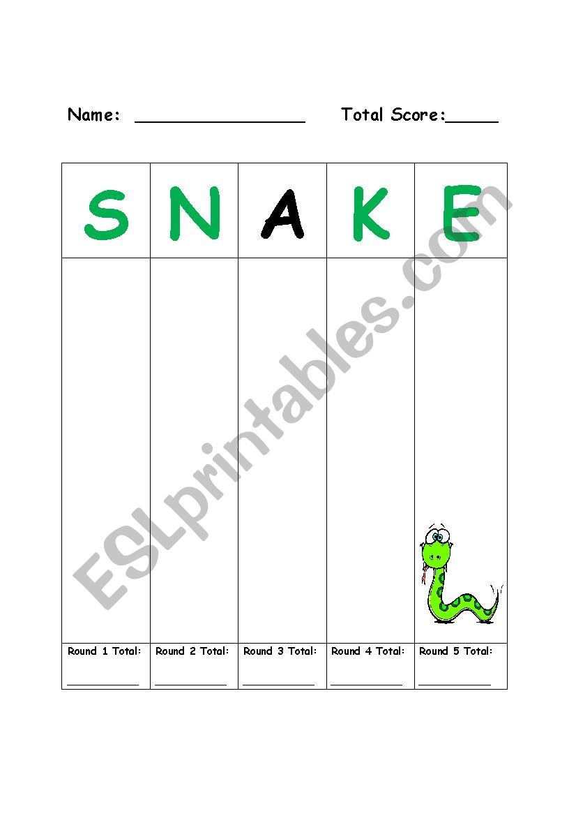 Snake Dice Game worksheet