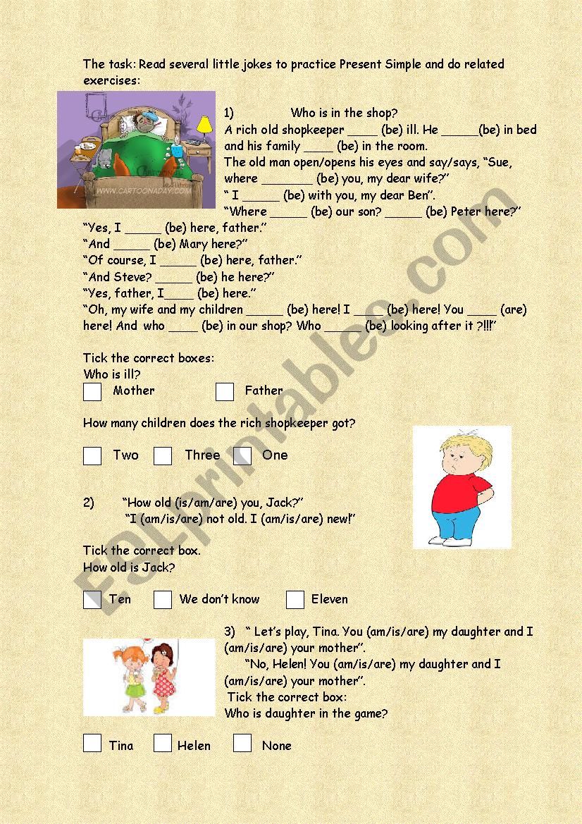 Presen Simple Jokes worksheet