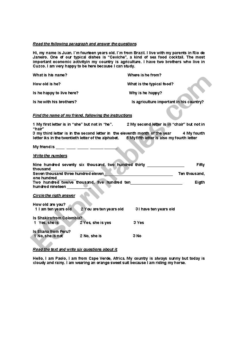 ordinal numbers worksheet