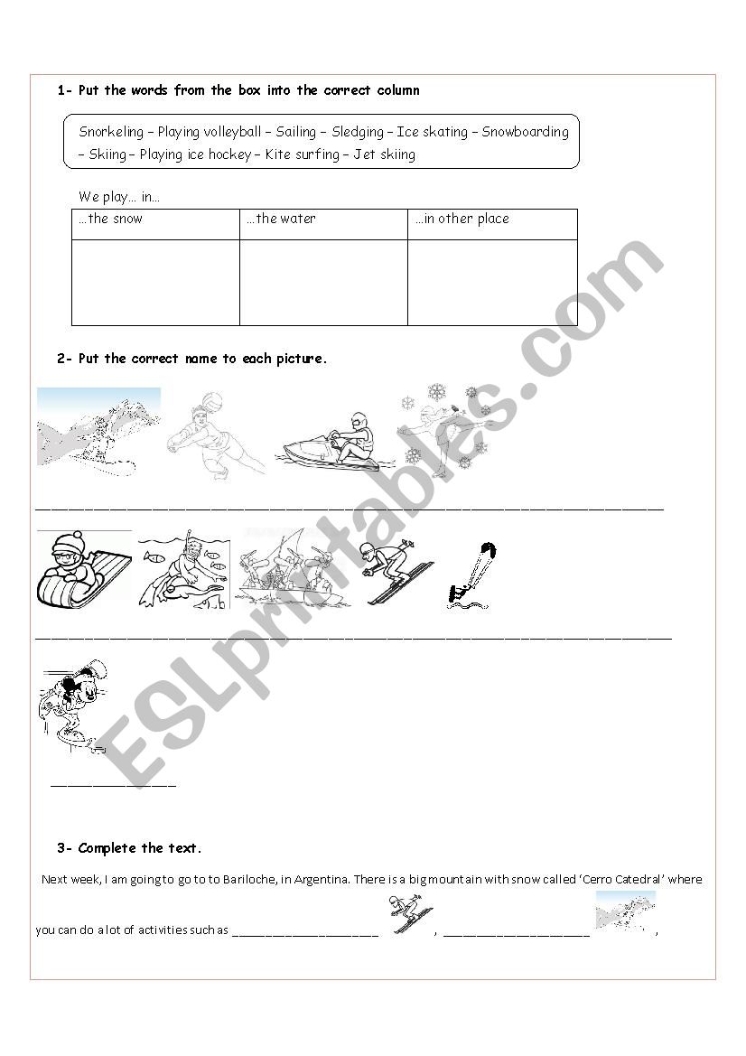 Sports worksheet